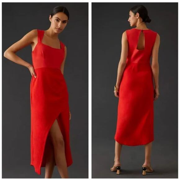 ANTHROPOLOGIE x MAEVE Textured Square Neck Maxi Dress Cherry Red Sz 6 {3V39} - Picture 1 of 4